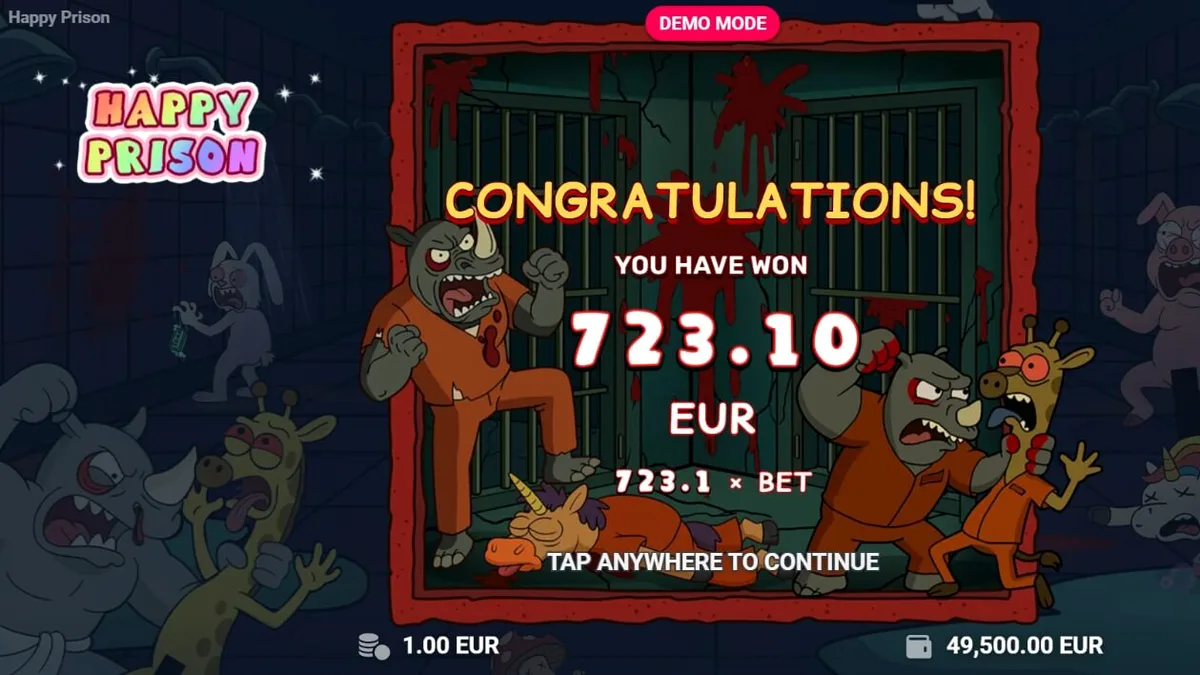 Tampilan visual slot Happy Prison dengan tema penjara kartun yang unik